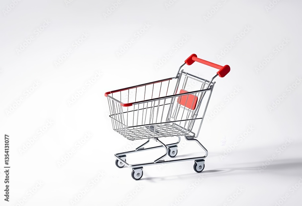 Empty shopping cart on pristine white background, ready for product placement, marketing, online shopping Empty shopping cart on pristine white background, ready for product placement, marketing, online shopping