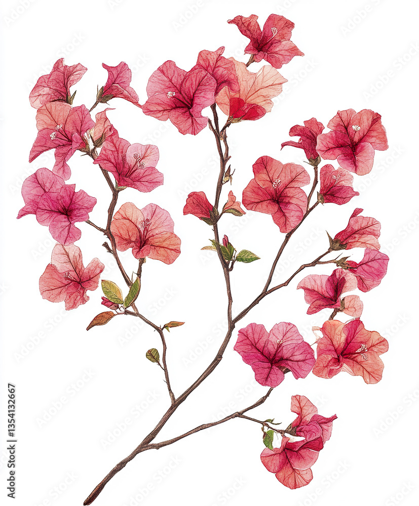 Fototapeta premium Pink bougainvillea branch isolated on white background