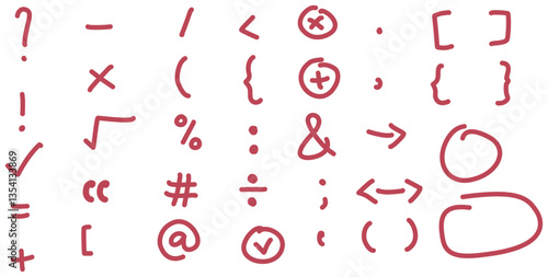 Symbol, Punctuation, Mark, Sign Hand-drawn Style with Pen Set Collection