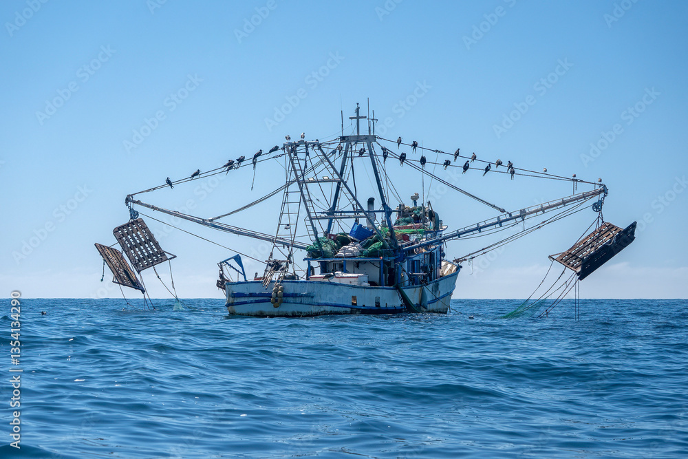Fotografie Camaronero shrimpfishing mexican boat off the coast of todos santos baja califor