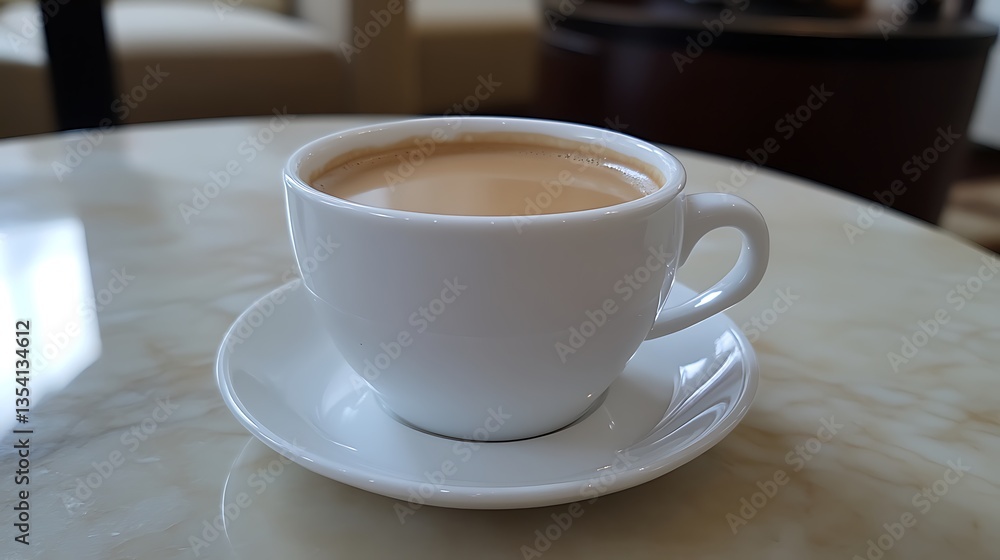 A cup of coffee on a marble table. A cup of coffee on a marble table.