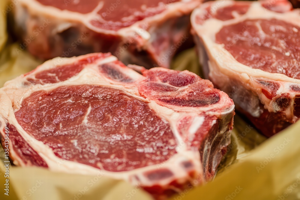 Fresh Raw Cuts of Premium Beef Ribeye Steaks on Butcher Paper Fresh Raw Cuts of Premium Beef Ribeye Steaks on Butcher Paper