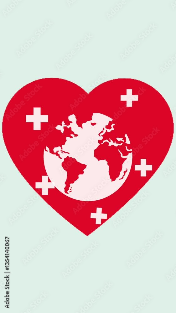 animation for world health day with heart symbol and medical symbols on white vertical screen animation for world health day with heart symbol and medical symbols on white vertical screen