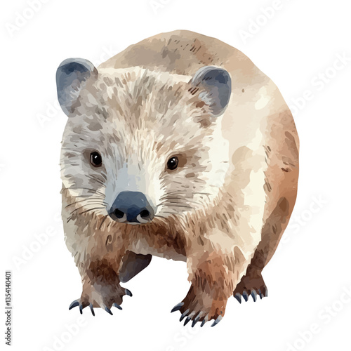 watercolor of Wombat, isolated on a white background.