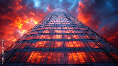 Wallpaper Mural A towering skyscraper reflecting a fiery sunset sky, showcasing modern architecture and vibrant colors. Torontodigital.ca