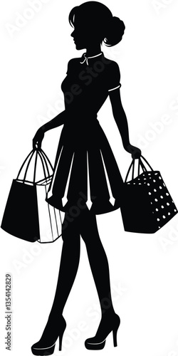 Shopping Girl illustration silhouette style