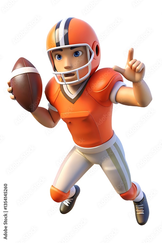 Fototapeta premium 3D Quarterback Throwing a Pass – Dynamic Football Player in Action, Transparent PNG