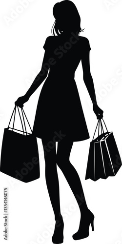 Shopping girl vector silhouette illustration