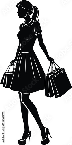 Shopping girl vector silhouette illustration