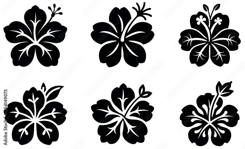 Obraz premium Black Hibiscus Flower Silhouettes for Design