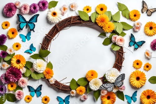 frame of flowers and butterflies