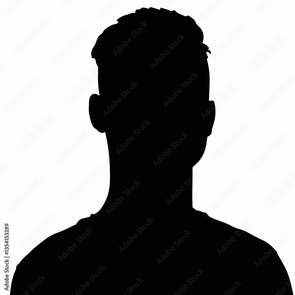 Frowning silhouette of young black man against white background, human emotion Frowning silhouette of young black man against white background, human emotion