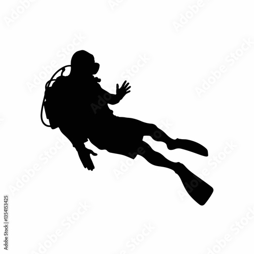 Silhouette of a scuba diver swimming underwater, sports adventure