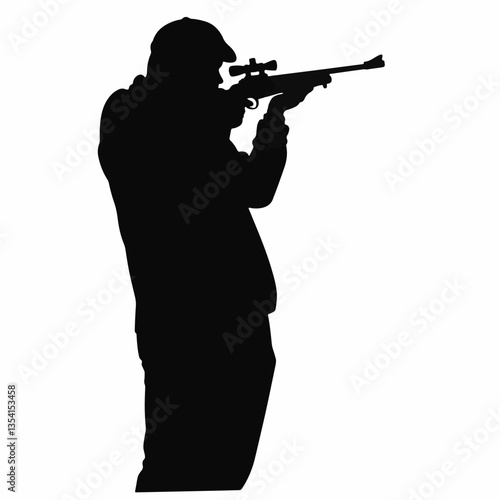 Biathlon athlete aiming silhouette, focus on sports activities