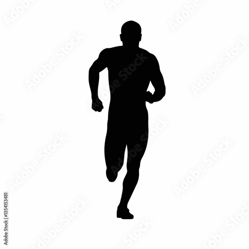 Triathlete running in marathon silhouette, sports determination