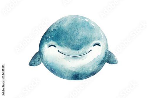 A cartoonish blue whale with a big smile on its face