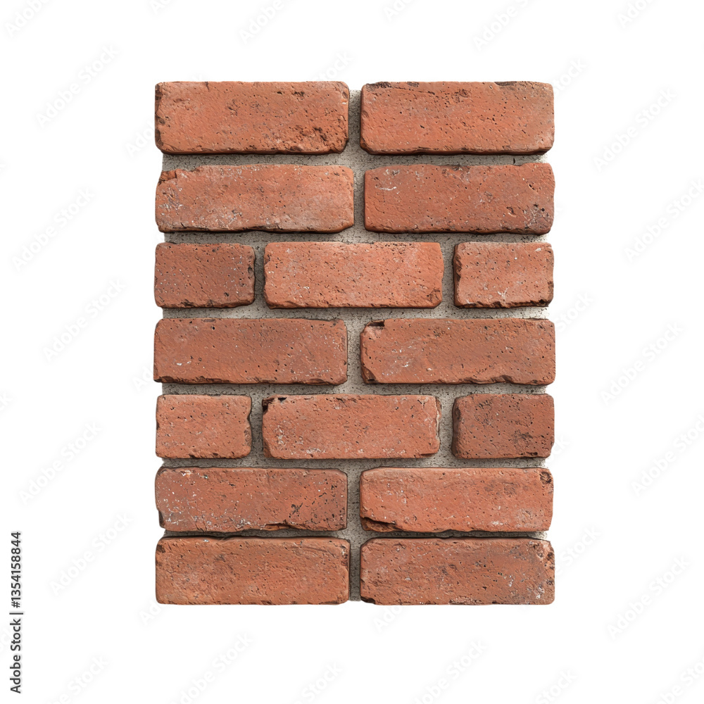 Obraz premium Red brick wall section on transparent background. Construction material for building and design.