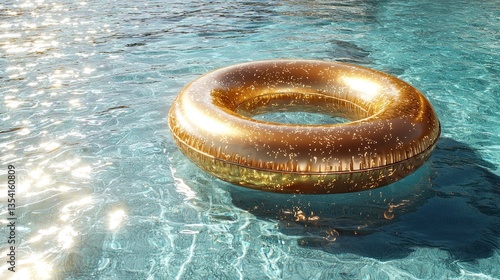 Glittering gold pool float in sunny blue water