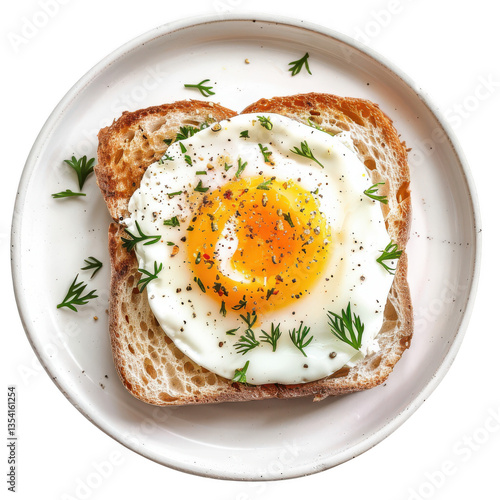 A plate of toast with a fried egg on top and parsley sprinkled on top