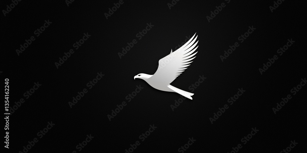 Fototapeta premium Dynamic White Hawk in Flight Isolated on Black Background Digital Art Minimalist Style Conceptual Design