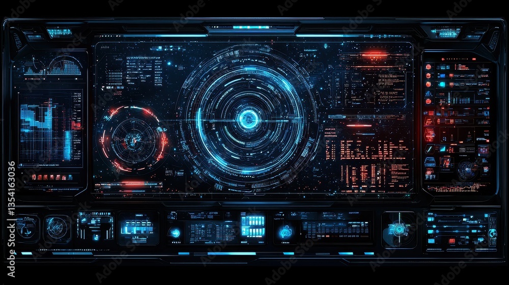 Futuristic Sci-Fi Control Panel with Data Visualization Elements Futuristic Sci-Fi Control Panel with Data Visualization Elements
