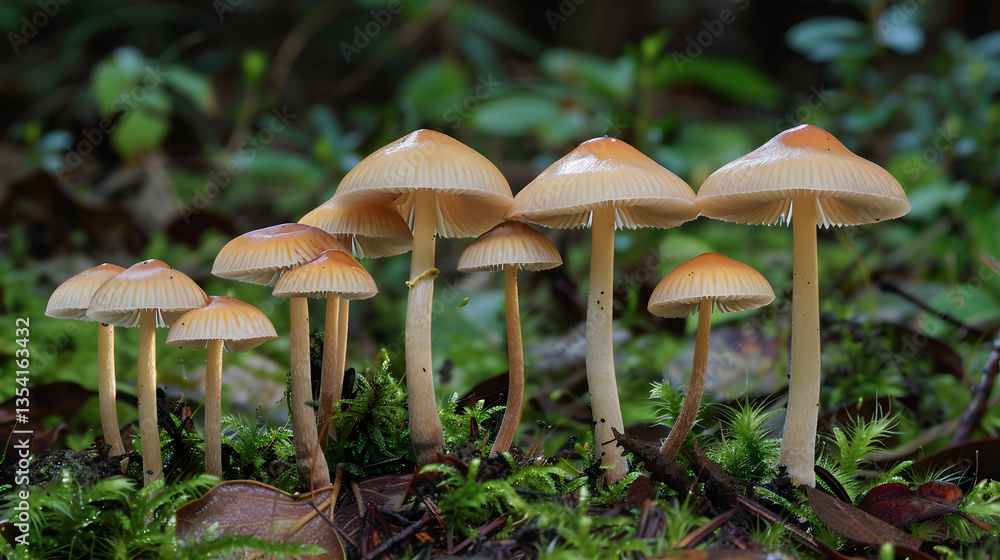 Intriguing Display of WJ Mushroom Species Thriving in Forest Undergrowth Intriguing Display of WJ Mushroom Species Thriving in Forest Undergrowth