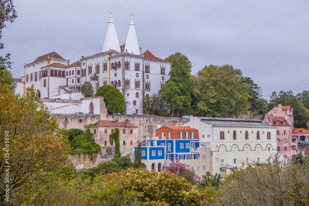 Sintra National Palace dominateing the view of Sintra, Portugal