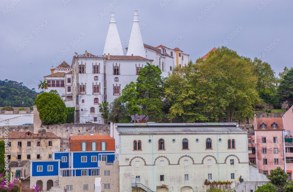 Sintra National Palace dominateing the view of Sintra, Portugal