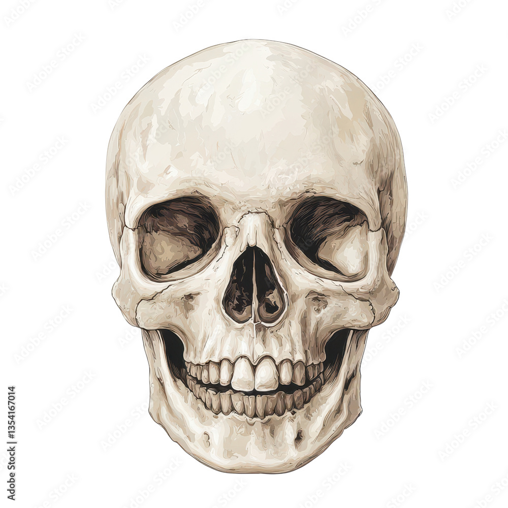 Obraz premium Detailed vector illustration of a human skull on a transparent background. Anatomy, death, and Halloween concepts.