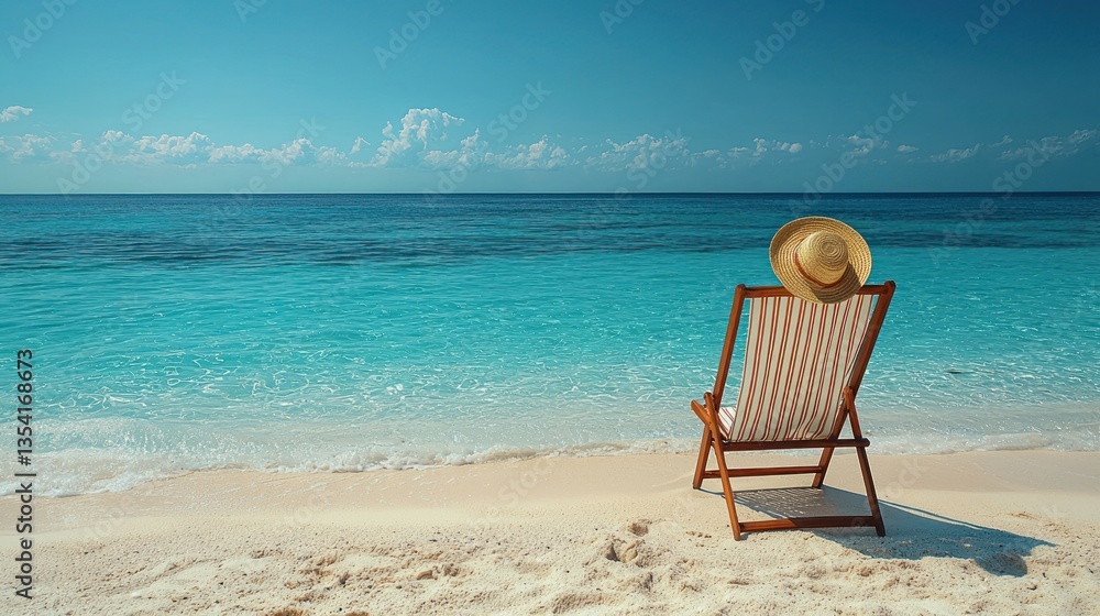 Relaxing beach chair, ocean view, summer vacation Relaxing beach chair, ocean view, summer vacation