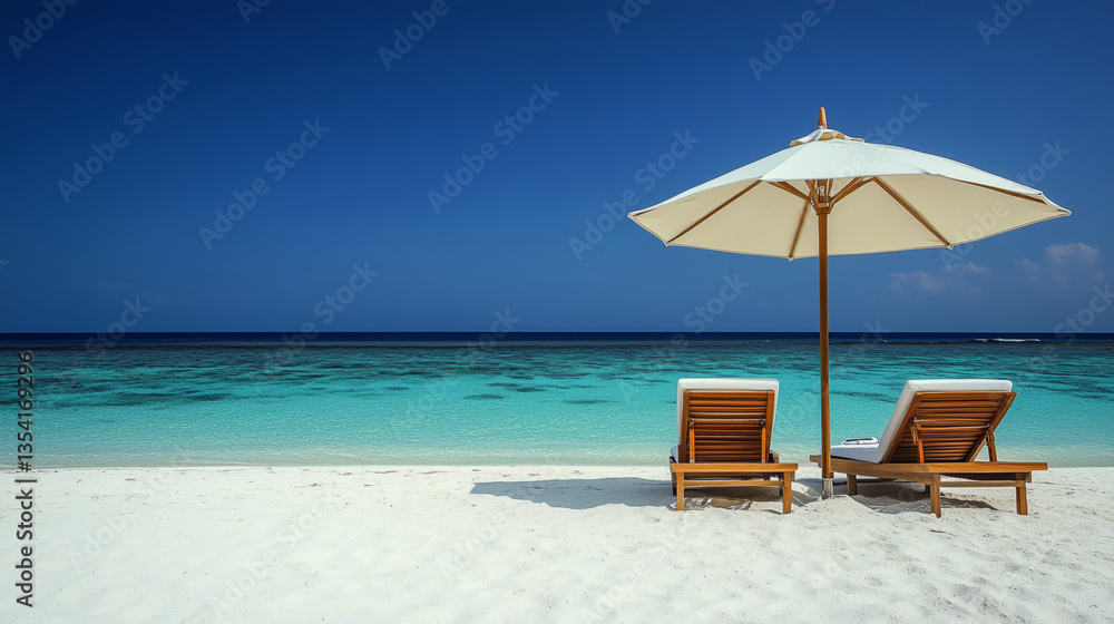 Fototapeta premium Sunny beach with chair