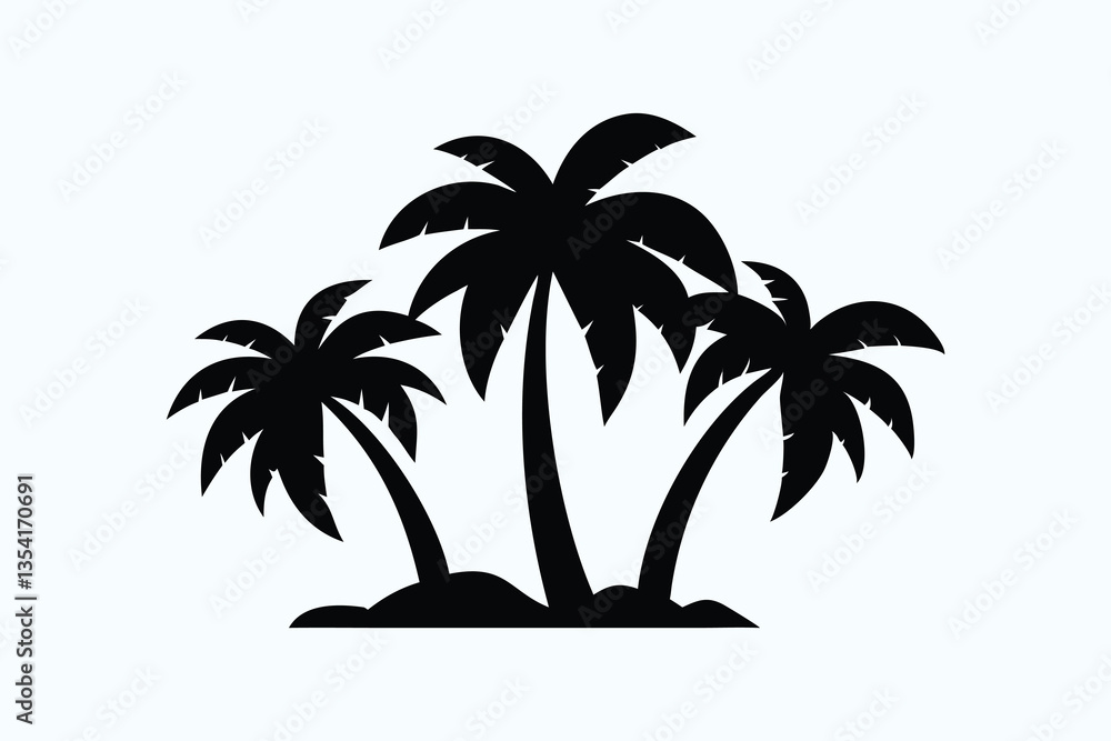 Fototapeta premium Palm Tree Silhouette Clipart - Tropical Island Vector Graphic