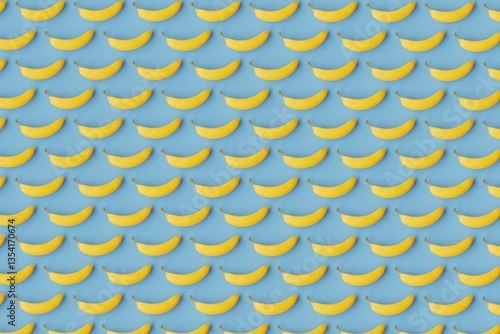 Obraz na płótnie Many bananas on steel blue background. Top flat view, diagonal grid. 3d render, illustration w salonie