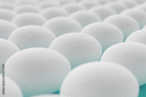 Obraz na płótnie Many white eggs on turquoise background. Closeup view, macro shot, selective focusclose up shot. 3d render, illustration w salonie