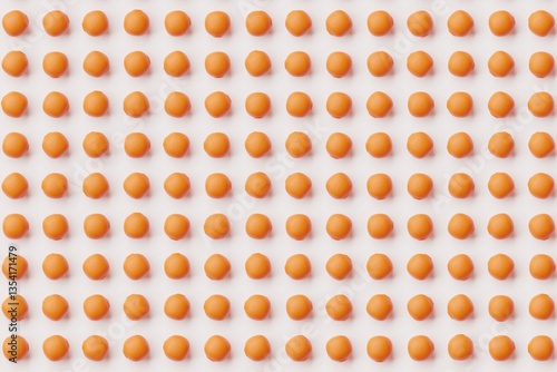 Obraz na płótnie Many oranges on white background. Top flat view, horizontal. 3d render, illustration w salonie