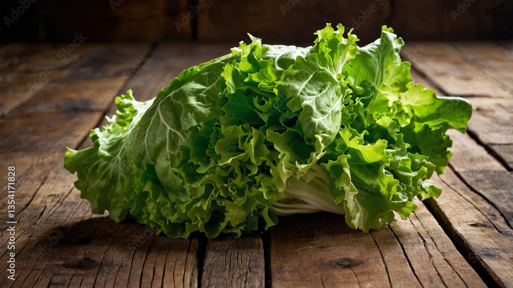 fresh green lettuce on wooden table fresh green lettuce on wooden table