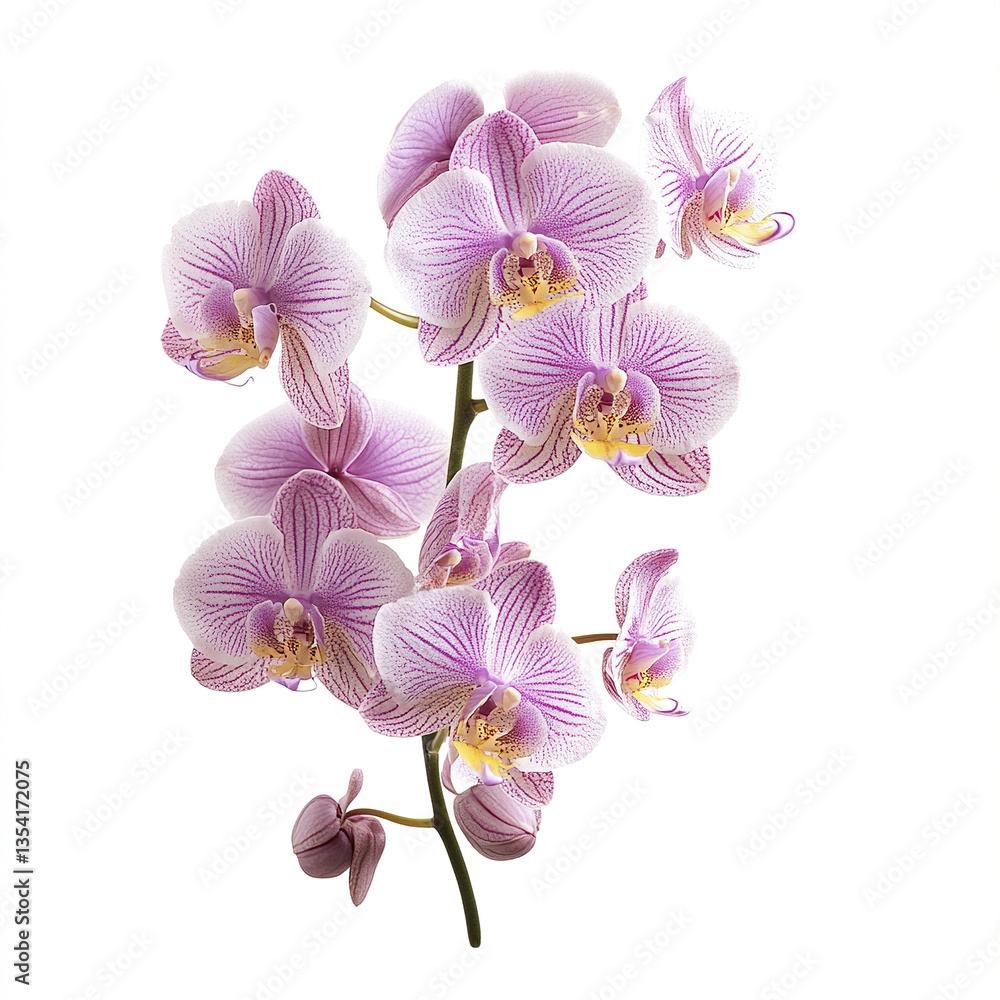 Obraz premium Pink orchid flowers on white background, showcasing delicate beauty