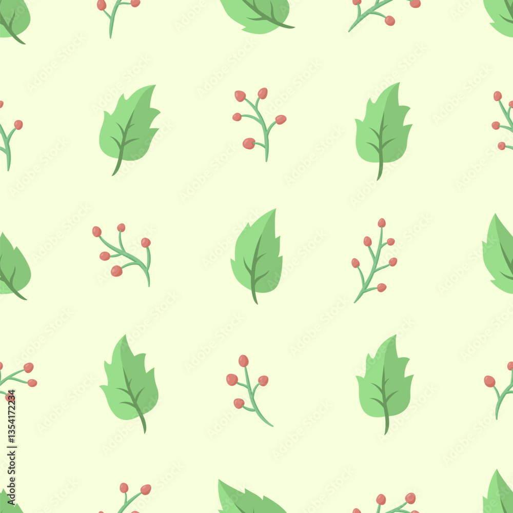 Seamless pattern with leaves and berries