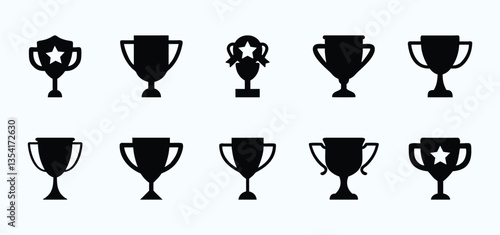 Trophy Silhouette Icons - Award Cup Vector Set for Achievements