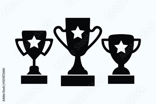 Trophy Silhouette Icons - Award Cup Vector Set for Achievements