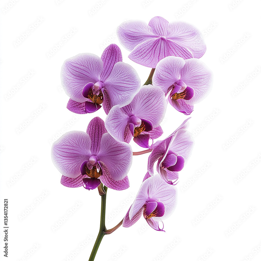 Fototapeta premium Purple orchid flowers on white background, elegant and vibrant