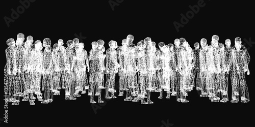 A group of people are standing in a line. The people are all blurry and the image is in black and white