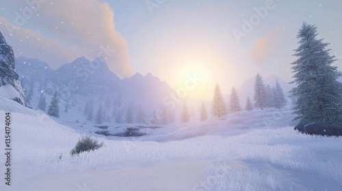 Wallpaper Mural snowy mountain landscape at sunrise Torontodigital.ca