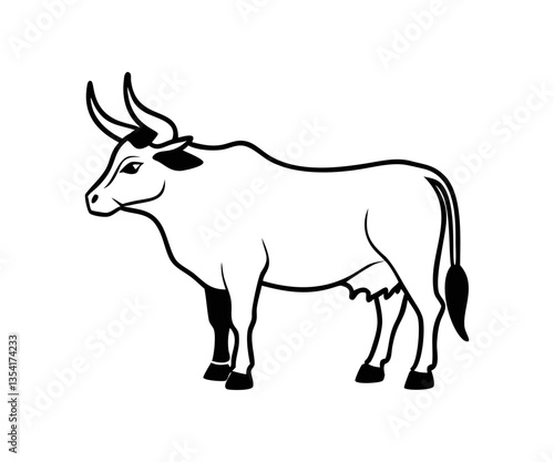 A line drawing black and white ink sketch of a cow