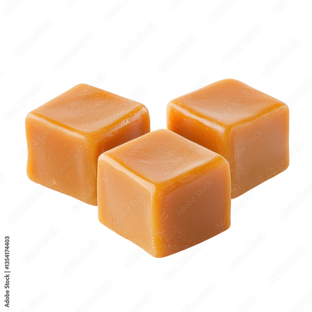 Three caramel candies on a transparent background. Sweet treat, confectionery concept. Three caramel candies on a transparent background. Sweet treat, confectionery concept.