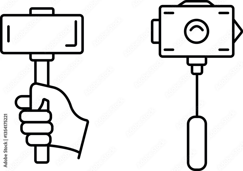 Selfie Stick Camera Icons – Outline & Editable Stroke Set Selfie Stick Camera Icons – Outline & Editable Stroke Set