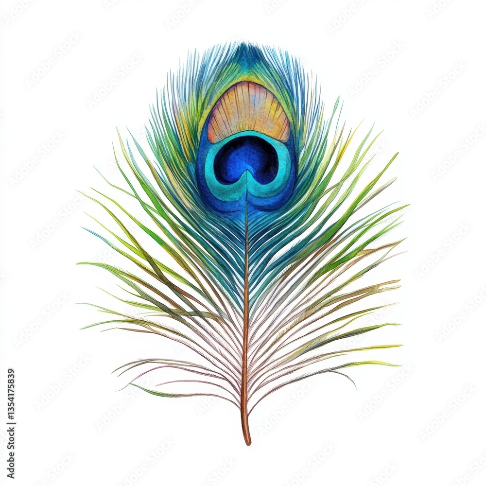 Obraz premium Stunning watercolor representation of a close-up peacock feather highlighting its colorful and intricate patterns