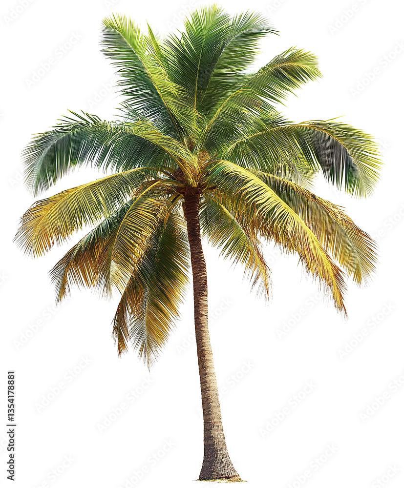 Fototapeta premium Isolated palm tree on white background with lush green leaves