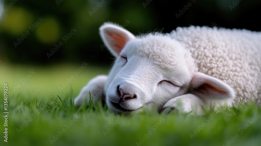 Obraz premium A sweet lamb sleeping peacefully on fresh grass