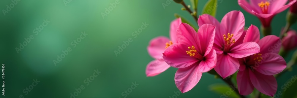 Close-up of cerise pink blossoms against muted greenery backdrop, garden, flowers, vibrant Close-up of cerise pink blossoms against muted greenery backdrop, garden, flowers, vibrant